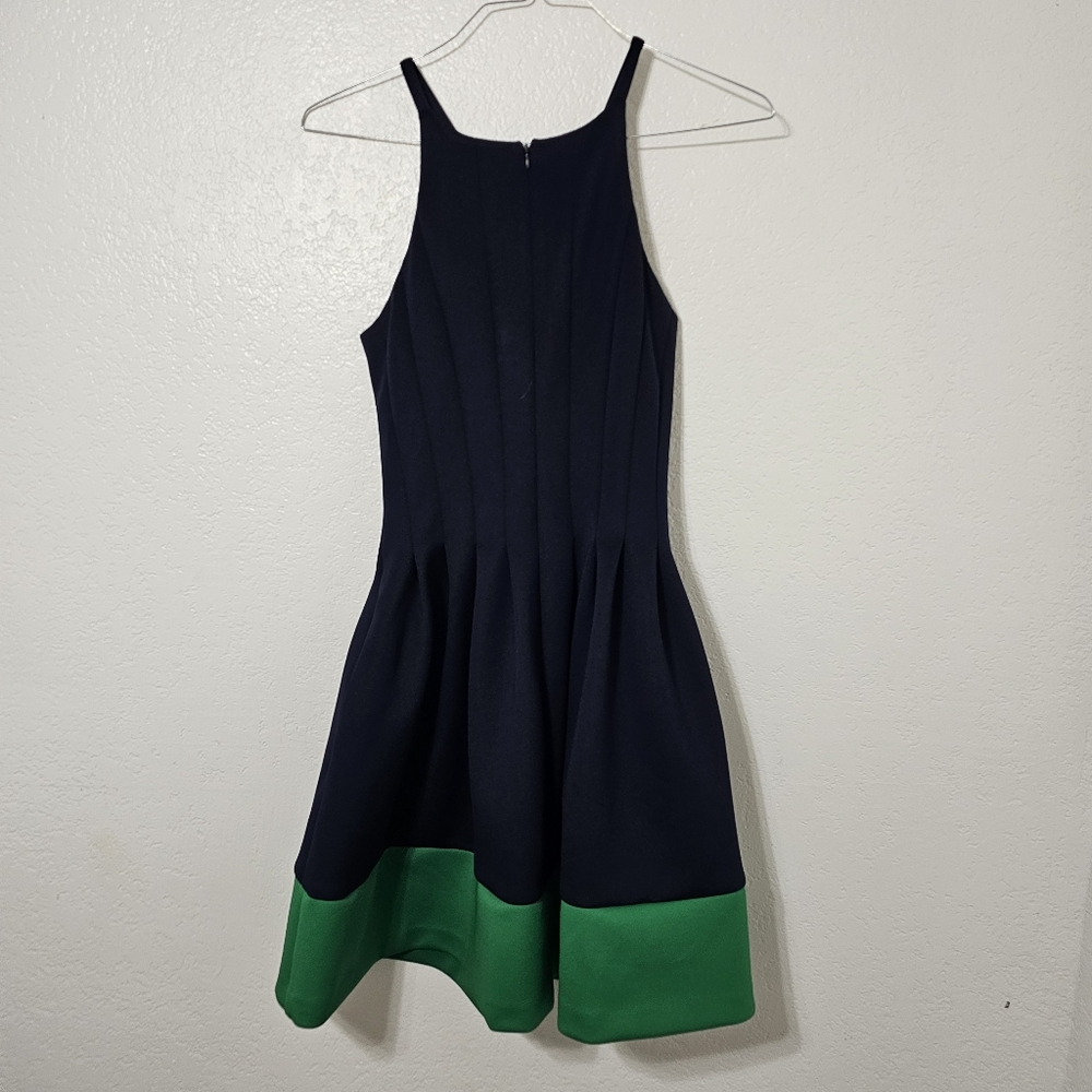 Vince Camuto Pleated A-Line Halter Dress Blue and Green Women's 8 Polyester Mix - Picture 3 of 7